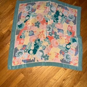 Talbots Multicolor Floral Scarf with Teal Edge